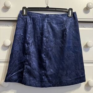 Elegant Navy Blue Silk Floral Skirt